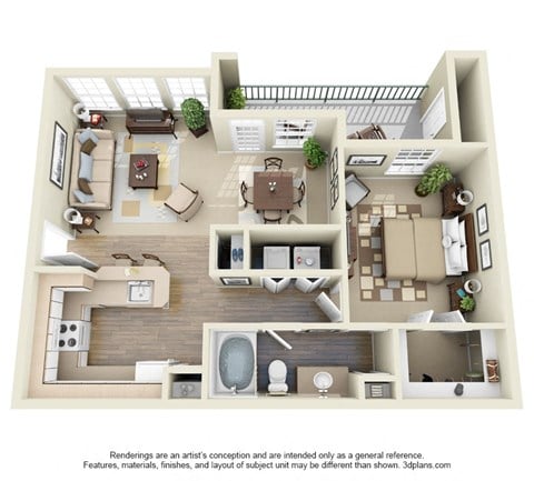 Floor plan for 1 bed, 1 bath, 749 sqft
